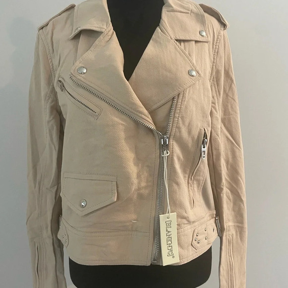BLANKNYC Women's Crepe Moto Jacket Zips Snaps Adjust Belt Tan Size Large NWT $98 - Picture 3 of 7